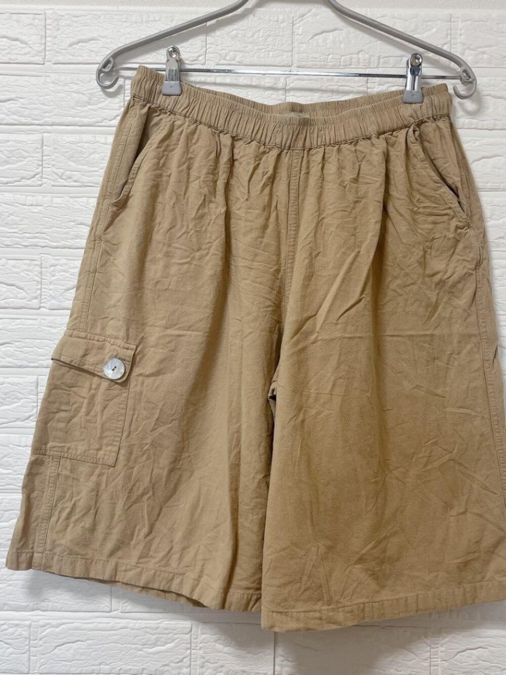 BurtleBay Half Pants Half Length Plain Beige Cotton